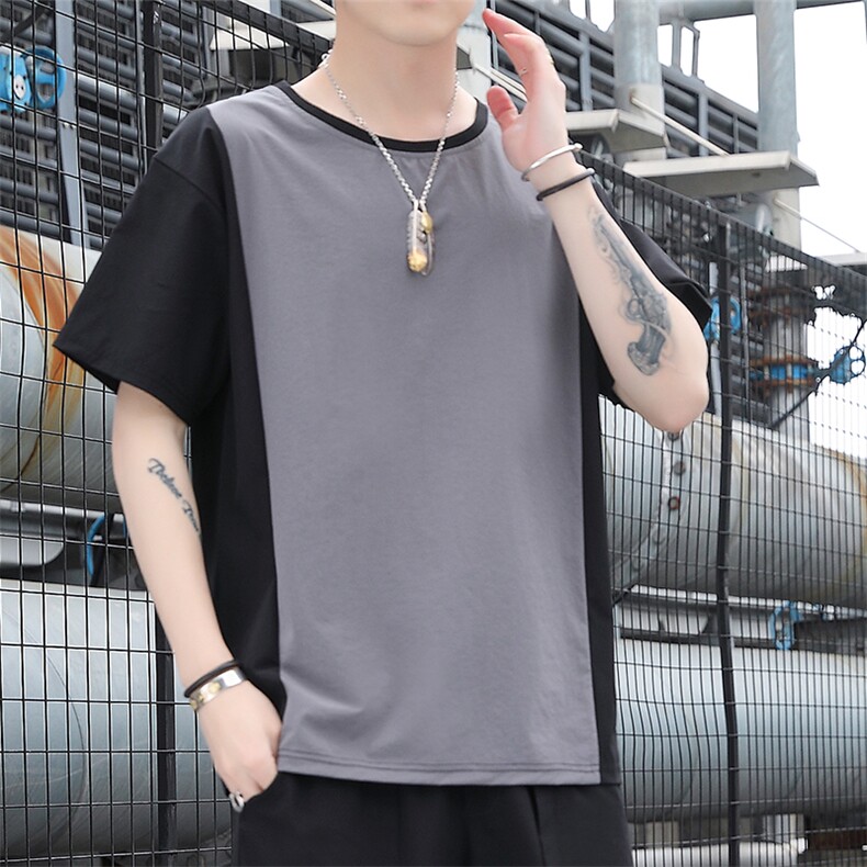 2023青少年夏季冰丝速干拼色短袖百搭休闲T恤T8277P25,男装T恤,星座914