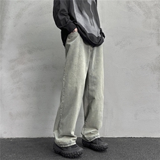 k1048-p45-控68M-5XL港风高阶黄泥黑暗宽松牛仔裤，男装牛仔裤，星座116