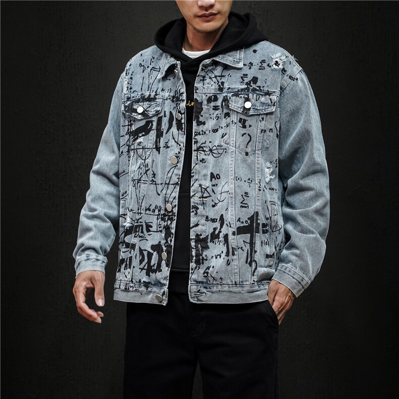 jk823-p90M-5XL黑墙ins牛仔夹克拉链破洞大码男日系CITYBOY,男装夹克,星座103A