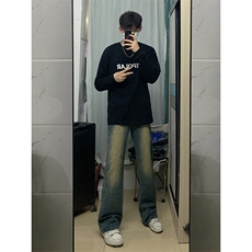 B221美式ins高街暗黑光版修身微喇牛仔裤LK23137-P55控78，男装牛仔裤，电商B221