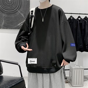 华夫格卫衣圆领卫衣男大码长袖t恤男外套 HW76062-P30加绒款-P40图片