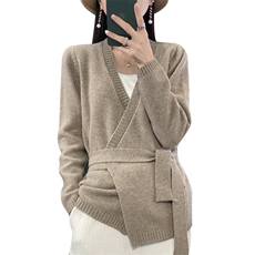 系带针织开衫女短款2024秋季新款宽松羊毛，女装羊毛衫，鹿一羊绒