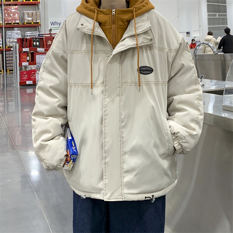 港风新款假两件外套男秋冬款宽松抽绳夹克拉链保暖棉服W2477-P85,男装夹克,星座512-2