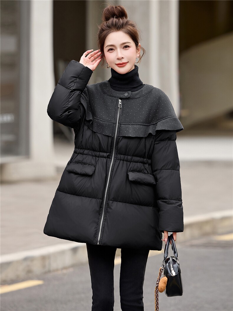 BAO款主推，现货荷叶边拼接短款羽绒服女2025冬季新款保暖外套,女装羽绒服,仟媚宠