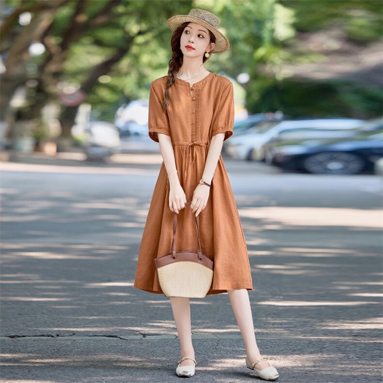 短袖连衣裙女夏2025新款小个子休闲宽松收腰显瘦洋气时尚减龄裙子,女装连衣裙,依万里