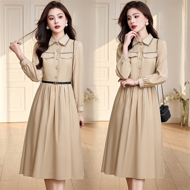 2024春季时尚简约大气气质优雅收腰显瘦休闲修身百搭连衣裙，女装连衣裙，香水丽阁