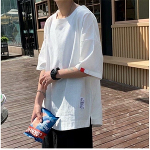 C527P28日系潮流时尚慵懒日系亚麻短袖t恤原宿棉麻五分袖流行新款图片