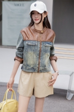 复古拼接牛仔外套女2025春秋新款韩版宽松小个子休闲短款夹克上衣，女装牛仔外套，潮流依族