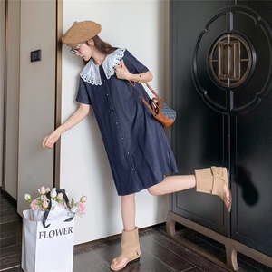 娃娃领薄款牛仔连衣裙女2025夏季宽松减龄小个子韩系学院风A字裙图片