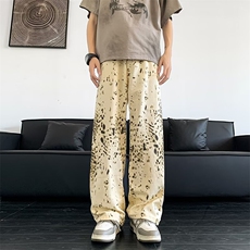 松弛慵懒感休闲裤洋气重工复古廓形微喇扎染工装裤N6177P45，男装休闲裤，星座1116-2