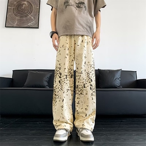 松弛慵懒感休闲裤洋气重工复古廓形微喇扎染工装裤  N6177 P45图片
