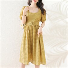 西湖阁老【悦】夏季纯棉5色可选方领收腰连衣裙217剪标，女装连衣裙，梦懿尔