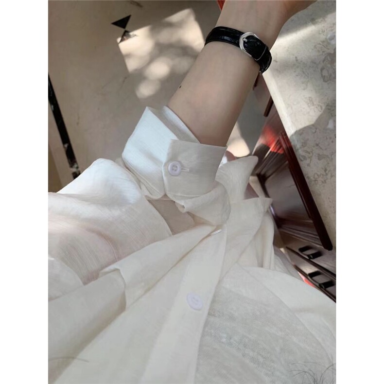 韩系白色薄款防晒长袖衬衫女夏装新款宽松慵懒风衬衣休闲外套上衣,男装防晒衣,星座506A