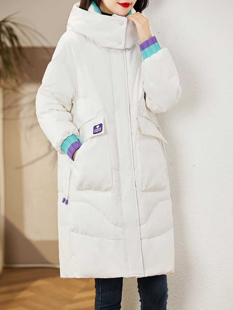 现货90白鸭绒羽绒服女连帽新款长款面包服时尚宽松休闲保,女装羽绒服,贵人树