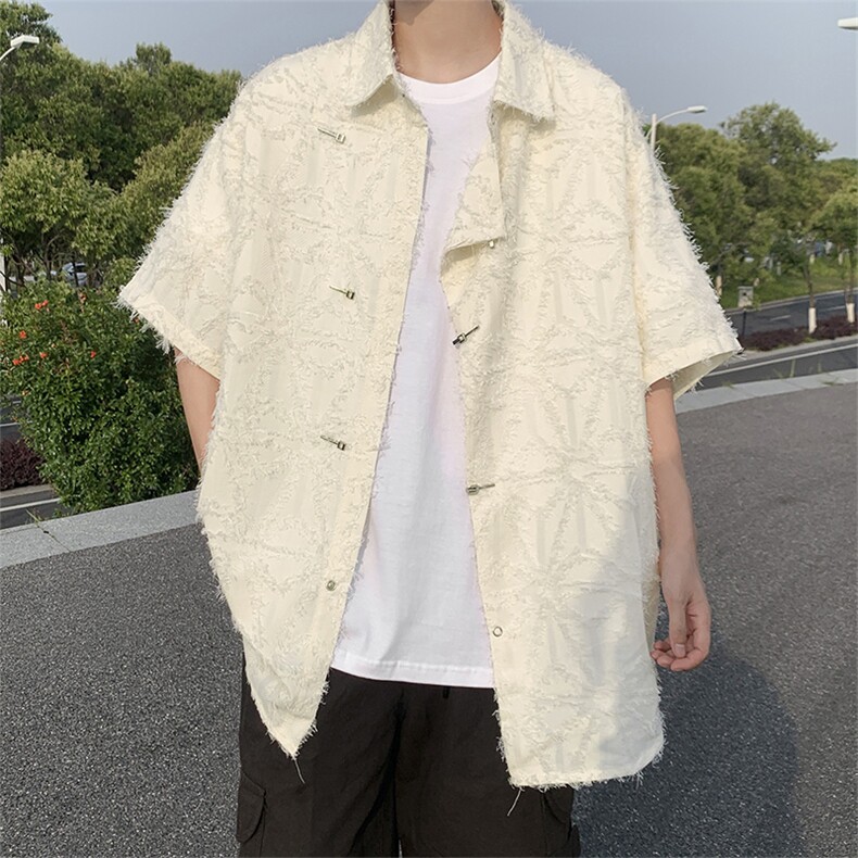夏装潮牌流苏短袖衬衫男女街头痞帅宽松半袖衬衣潮CS01277-P55,男装衬衫,星座308B-1