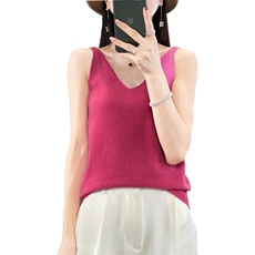 薄款V领精纺羊毛针织吊带女2024夏季新款纯色无袖背心内搭打底衫，女装背心吊带，羿纯羊绒