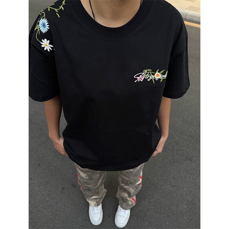 万针全刺绣工艺抖音得物高品质260克重磅纯棉双纱美式高街短袖T恤,男装T恤,电商A486