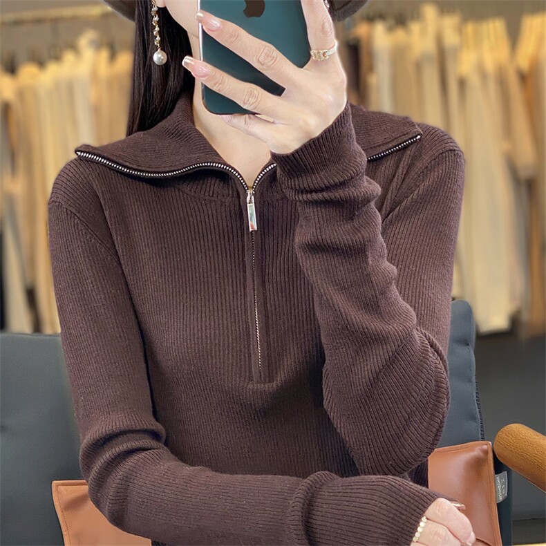 时尚百搭半高领长袖毛衣女修身显瘦针织衫,针织衫/毛衣,琳华羊绒