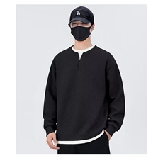 加绒加厚华夫格假两件卫衣男秋冬季2024新款高级感圆领长袖打底衫，男装卫衣，星座506A