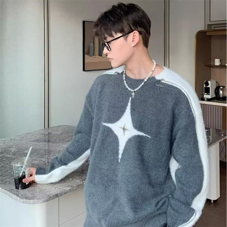 网络图现货毛衣黑白撞色高级感痞帅针织衫外套RA03-P80,男装针织衫/毛衣,星座1005-4