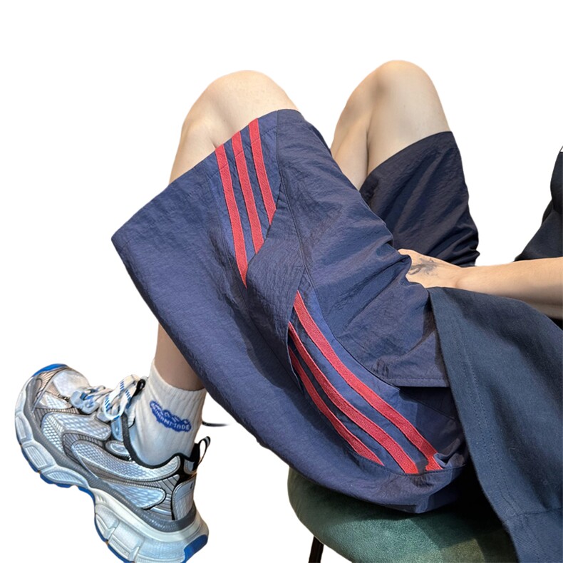 美式条纹运动短裤男款夏季透气潮流户外篮球五分百搭宽松休闲裤子,男装牛仔裤,电商A022