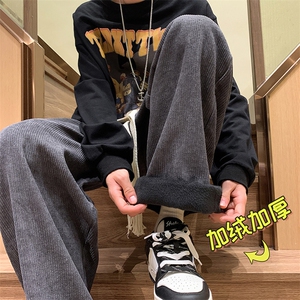 灯芯绒裤高街ins潮工装裤男秋冬加绒阔腿裤K0523-P33加绒P43图片