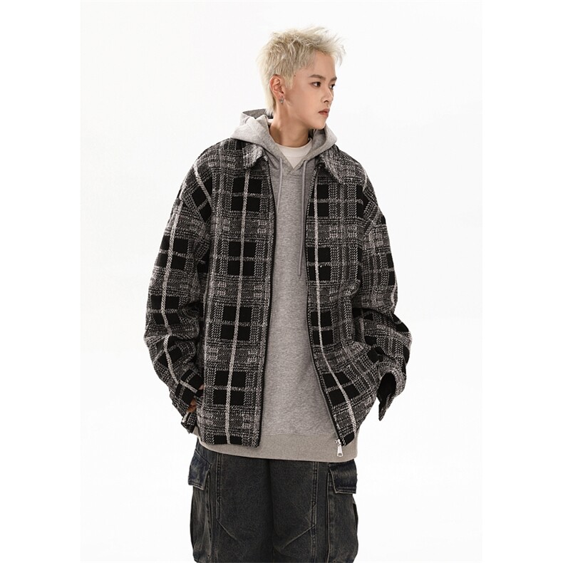 秋季新款港风大码复古小香风格子翻领夹克 XZ213-JK9904-P70控88图片