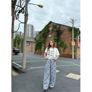 XZ-221-1/K71/P55美式排扣直筒裤蓝色格纹花朵刺秀休闲裤图片