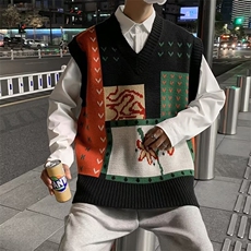 毛衣马甲男港风ins复古绣花V领针织衫春秋季韩版潮流BM21-P40，男装背心/马甲，星座1109-3