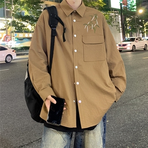 港风23新款秋季时尚百搭宽松印花情侣翻领衬衫外套S6901P45控68,衣裤搭配 男士 颜色搭配图片