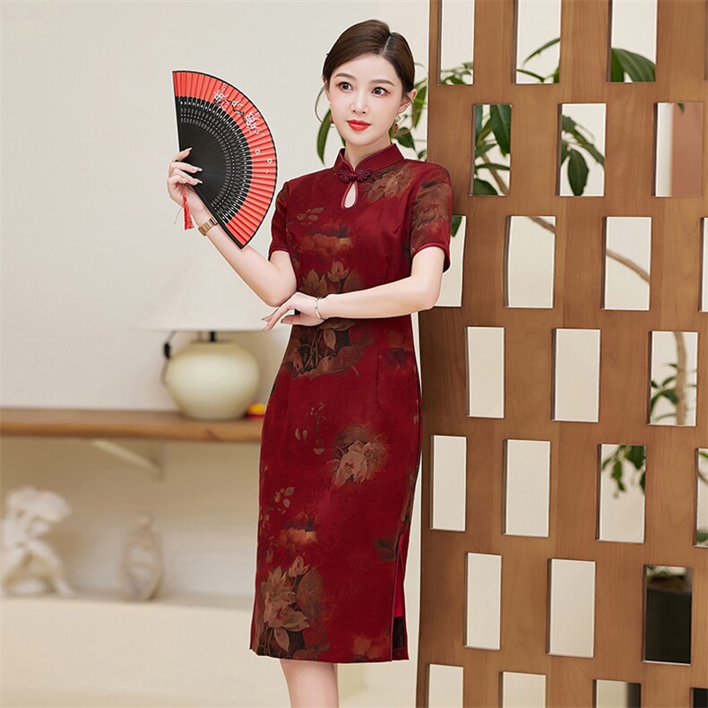 真丝花罗香云纱旗袍连衣裙2025夏季新款高端喜妈妈礼服桑蚕旗袍,女装汉服/婚纱/旗袍/礼服,小荷流
