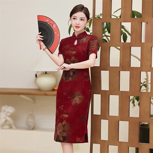 真丝花罗香云纱旗袍连衣裙2025夏季新款高端喜妈妈礼服桑蚕旗袍图片