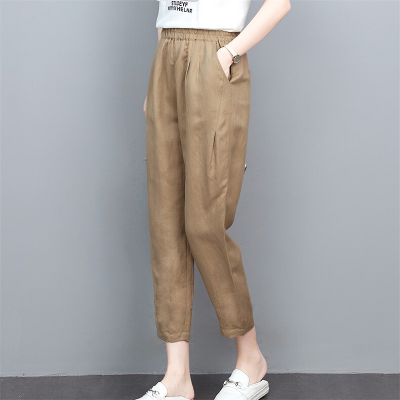 2024年（新款）夏装棉麻小脚裤松紧腰女小脚九分裤百搭薄款,女装休闲裤,忆绮罗