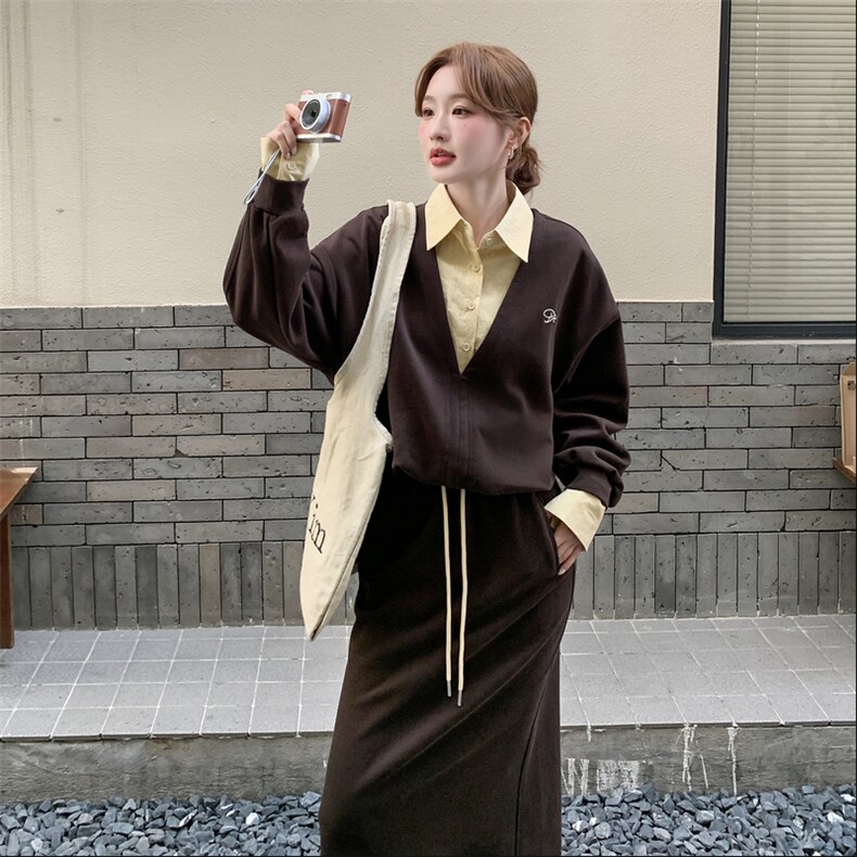 新品运动休闲套装上衣假两件+包裙5591-P175-K288,女装套装/套裙,2C275