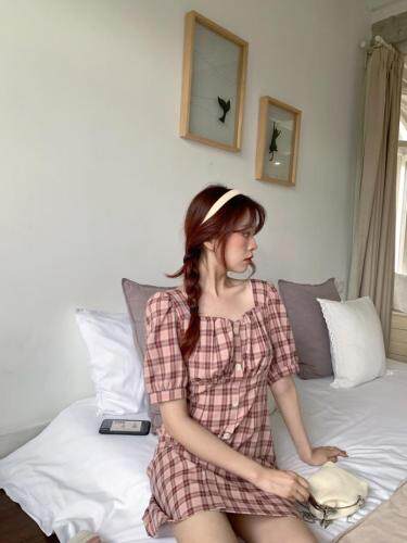 现货夏季复古格子裙，女装，dznkb