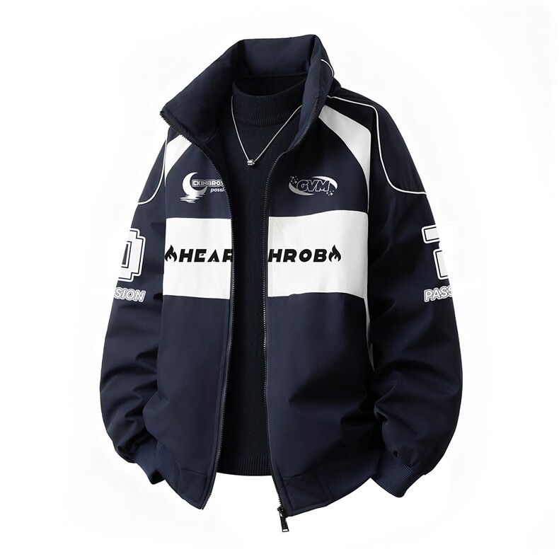 印花机车户外赛车M-5XL大码：涤纶棉衣男白底78179P128控178，男装棉衣，星座227-7