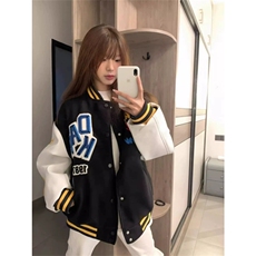 网图有货植绒刺绣字母棒球服男女宽松百搭夹克外套上衣A848-P65，男装夹克，星座1505