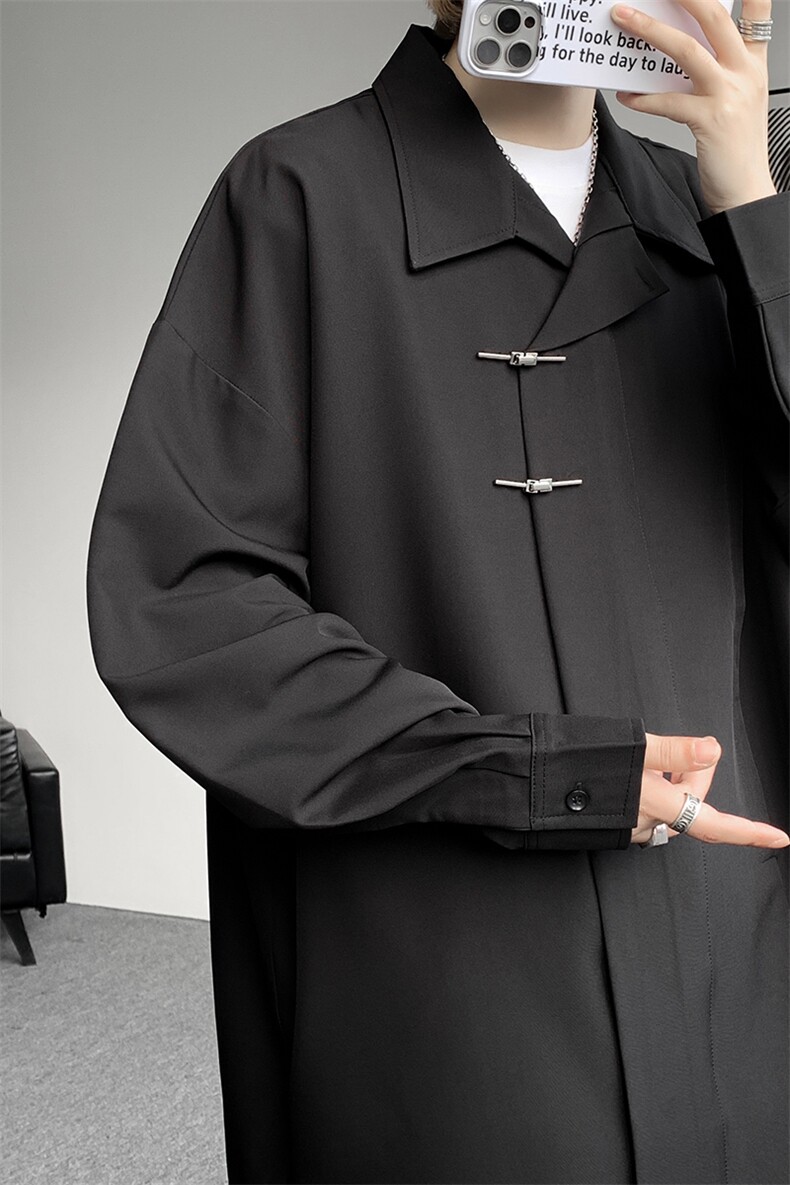 8XL-M风新中式黑色翻领长袖衬衫男秋季休闲衬衣痞帅CS537P58,男装衬衫,电商D206-1