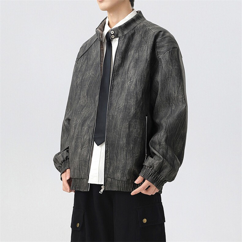 立领皮衣男飞行员皮夹克机车风大码外套JK2122-P80 大码元图片