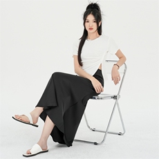 2024高级感醋酸缎面鱼尾裙半身裙女高个子中长款荷叶边a字包臀，女装半身裙，梦白服饰厂