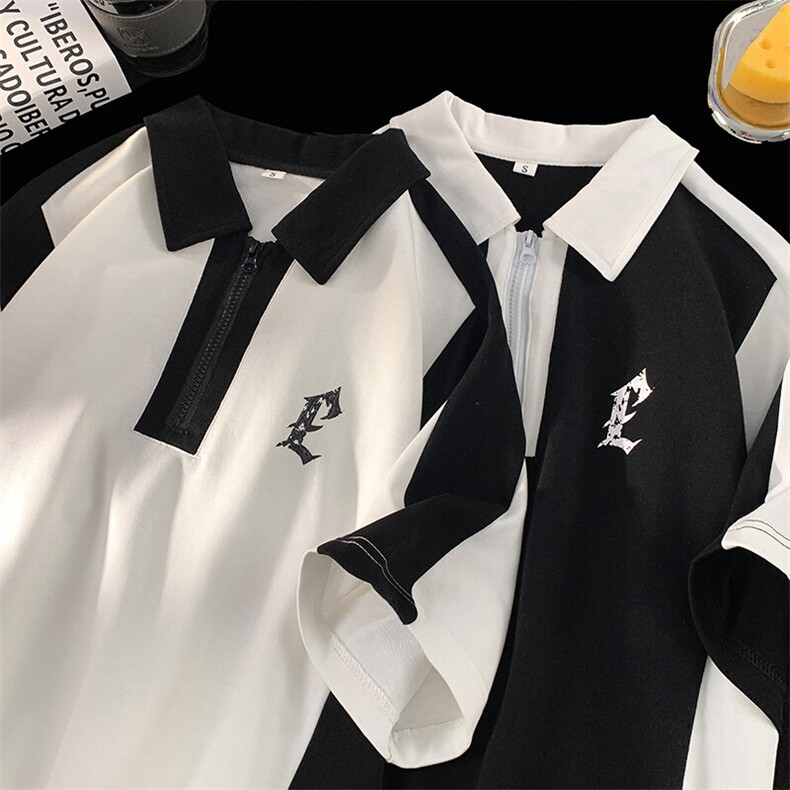 撞色Polo领立体印花T恤拉链短袖五分半袖轻奢打底衫XT03-P50控68,男装T恤,星座216(原A116)
