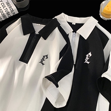 撞色Polo领立体印花T恤拉链短袖五分半袖轻奢打底衫XT03-P50控68，男装T恤，星座216(原A116)