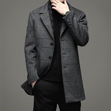 羊毛呢外套男秋冬季中长款西装翻领妮子风衣休闲大衣ZG2805-P290，男装毛呢大衣，电商B212（原钱塘6029）