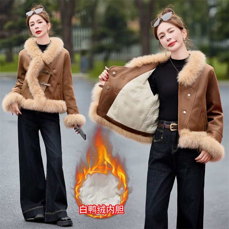 【bao款现货】2025新款冬装麂皮绒拼接狐狸毛羽绒服白鸭绒皮草，女装皮草，雅静靓衣