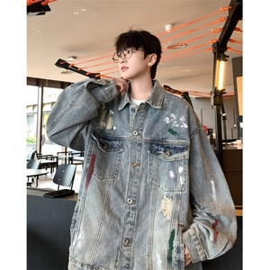 F461P65男生秋装新中式潮牛仔外套男复古宽松水洗做图片