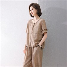 现货2025夏季新款时尚气质天丝提花套装两件套，女装套装/套裙，深水步