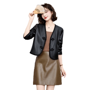 吾爱衣8605款风盘扣皮衣外套女短款潮流时尚显瘦百搭机车服上衣图片