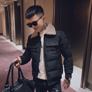 3羊羔毛领冬季加厚棉服男士社会精神小伙修身棉衣C301B-MF02图片