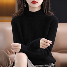 秋冬新款加厚半高领100%羊毛衫女套头毛衣宽松显瘦针织羊绒打底衫，女装羊毛衫，秋双羊绒