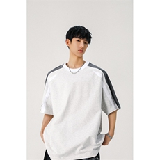 得物300克重磅双纱纯棉宽松撞色打底衫短袖圆领T恤男RH5019-特P35，男装T恤，星座610B-1